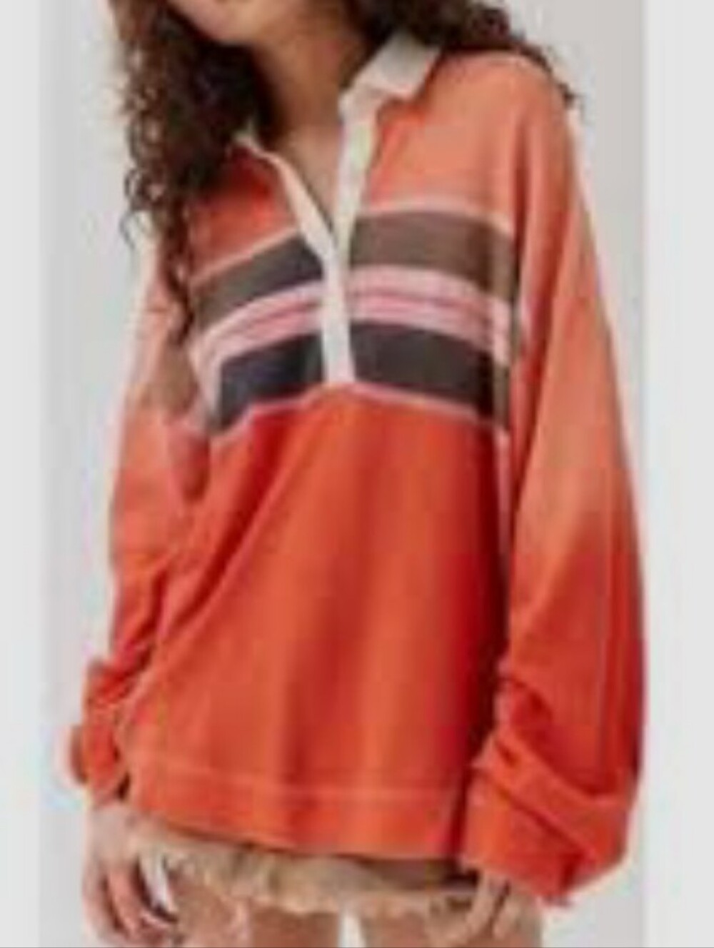BDG Women's Red Pink Stripe Lightweight Long Sleeve Rugby Preppy Collegiate M